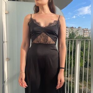 Black Satin Lace Midi Dress- Never Worn!